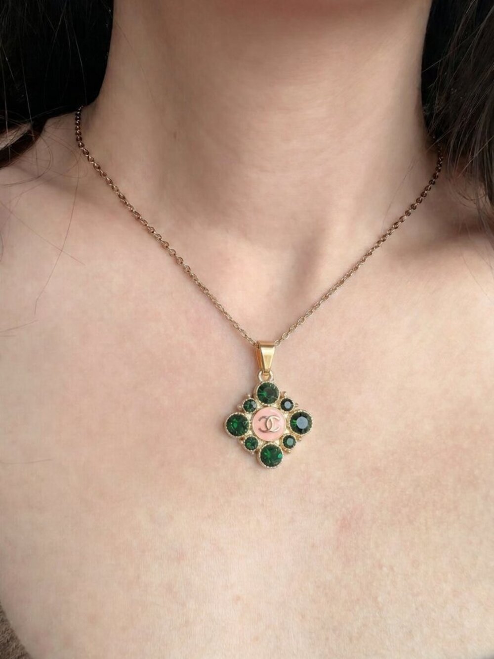Vintage ONLY 1! CC CHANELDiamond Shape Upcycled Necklace